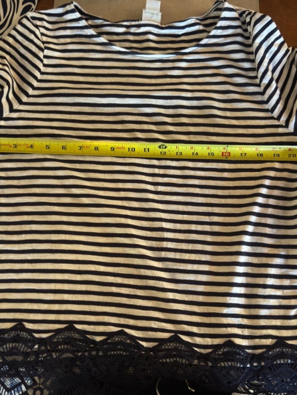 Chico's Striped Lace Trim Top Navy White Cotton Modal Knit Blouse Size 3 (XL) - Picture 6 of 7